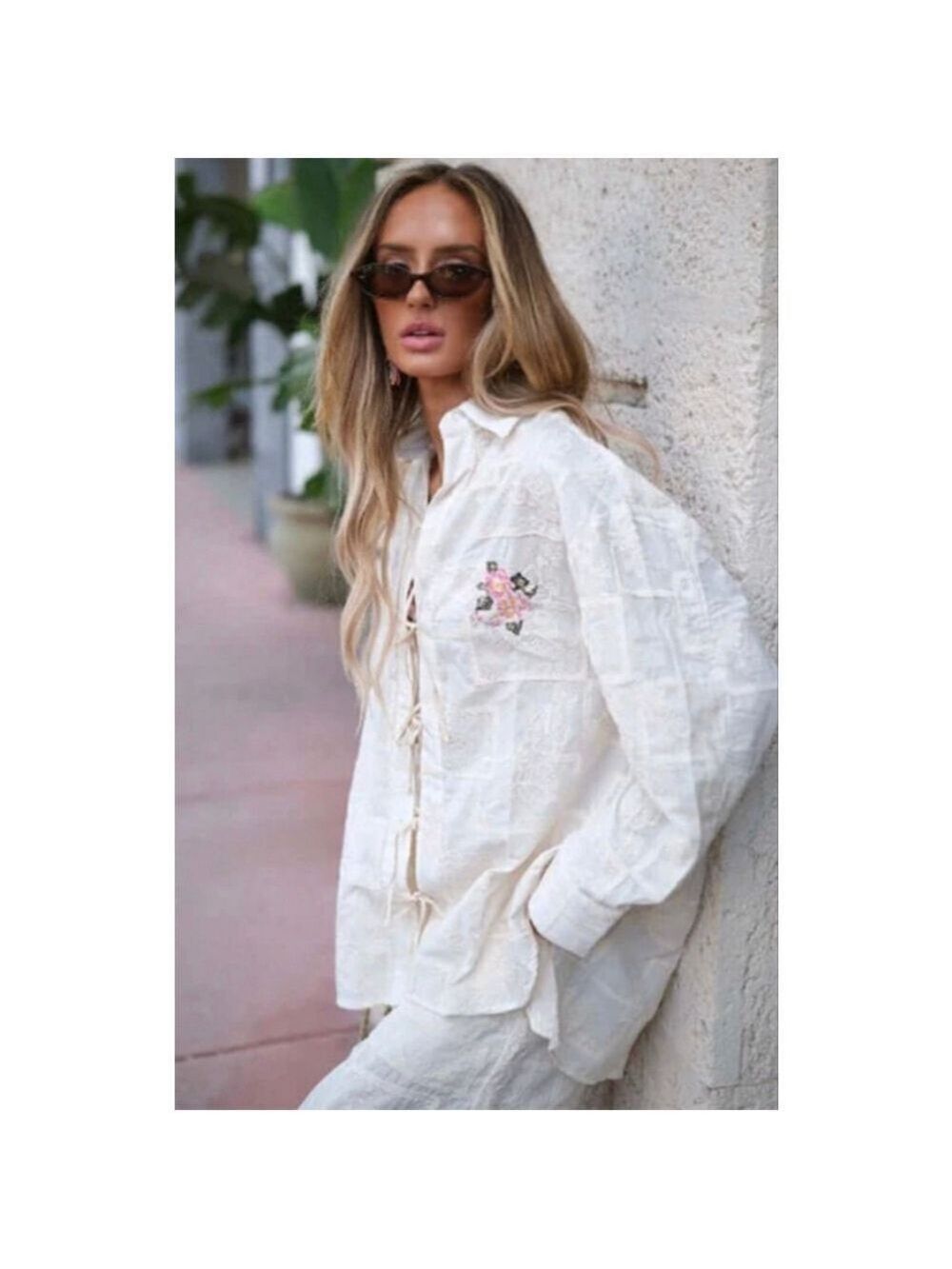 NWT Aguabendita Beige Swan Solido Meraki Button Down Shirt M/L
